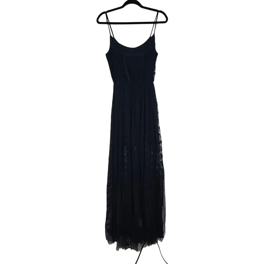 Abercrombie & Fitch Navy Blue Lace Cami Maxi Dress Size S Retro Boho Fairy